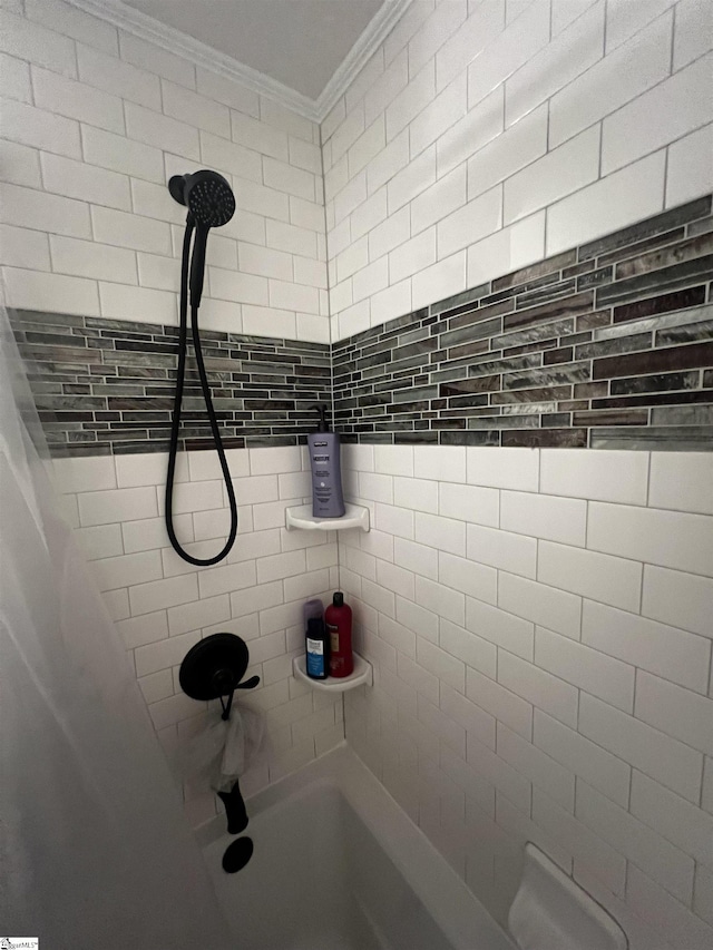 9 Lee St, Liberty, SC 29657 - bathroom featuring ornamental molding and shower / bath combo with shower curtain