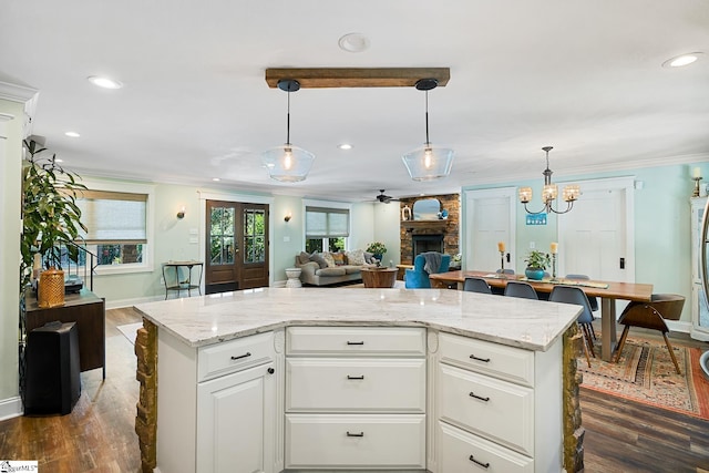 416 Shirley Cir, Pendleton, SC 29625 - kitchen featuring open floor plan, dark wood-type flooring, baseboards, recessed lighting, and light stone counters