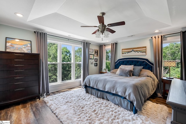 416 Shirley Cir, Pendleton, SC 29625 - bedroom with wood finished floors, recessed lighting, ceiling fan, crown molding, and a raised ceiling