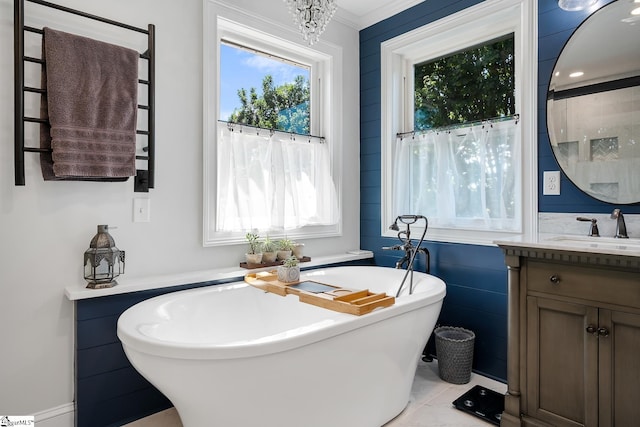 416 Shirley Cir, Pendleton, SC 29625 - full bath with a freestanding tub, vanity, a towel warming rack, and ornamental molding