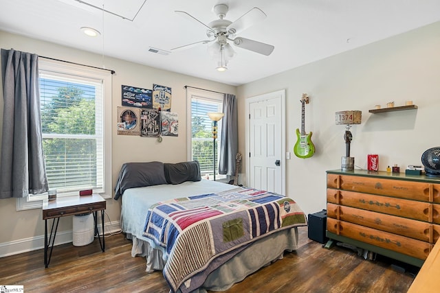416 Shirley Cir, Pendleton, SC 29625 - bedroom with attic access, dark wood-style flooring, baseboards, multiple windows, and recessed lighting
