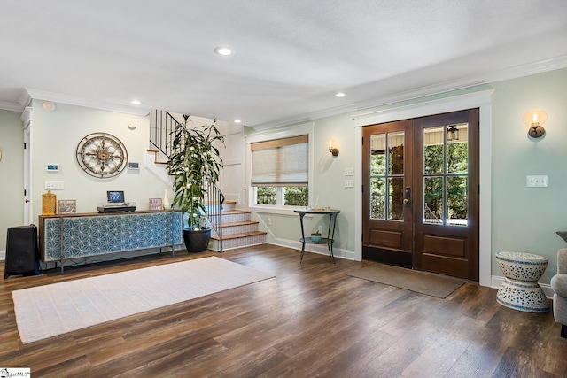 416 Shirley Cir, Pendleton, SC 29625 - foyer featuring ornamental molding, stairway, wood finished floors, baseboards, and recessed lighting