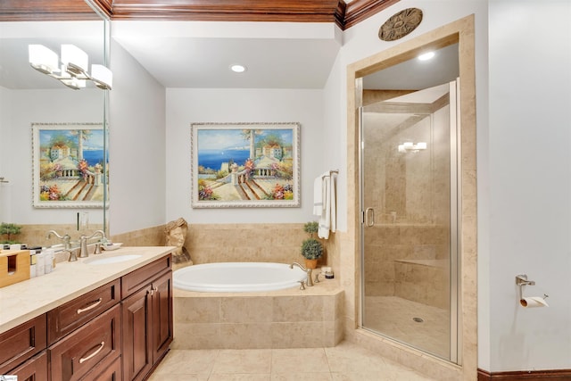 172 Ridgeland Dr # 101, Greenville, SC 29601 - bathroom featuring vanity, a bath, a shower stall, and tile patterned floors