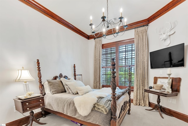 172 Ridgeland Dr # 101, Greenville, SC 29601 - bedroom featuring a chandelier, crown molding, carpet flooring, and baseboards