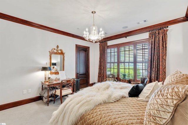 172 Ridgeland Dr # 101, Greenville, SC 29601 - bedroom featuring crown molding, a chandelier, baseboards, and carpet
