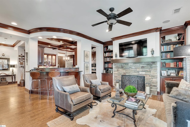172 Ridgeland Dr # 101, Greenville, SC 29601 - living room with crown molding, ceiling fan, light wood-type flooring, recessed lighting, and baseboards