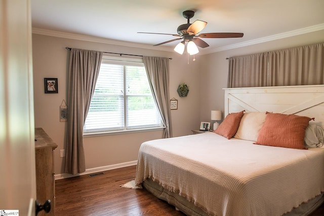 113 Hardy St, Williamston, SC 29697 - bedroom featuring baseboards, wood finished floors, ornamental molding, and a ceiling fan