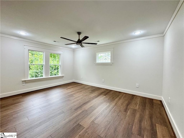 800 Holiday Dam Rd, Honea Path, SC 29654 - unfurnished room with a ceiling fan, dark wood-style flooring, baseboards, and ornamental molding