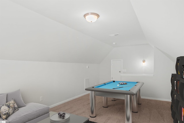 1142 Berry Patch Dr, Lyman, SC 29365 - recreation room featuring carpet, lofted ceiling, billiards table, and baseboards