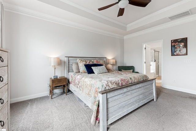 647 Fern Hollow Trl, Anderson, SC 29621 - bedroom featuring carpet floors, crown molding, baseboards, a raised ceiling, and ceiling fan