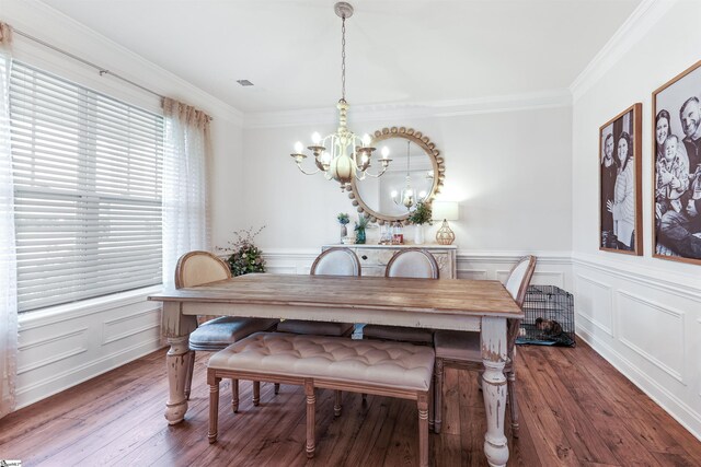 647 Fern Hollow Trl, Anderson, SC 29621 - dining space with a chandelier, wood finished floors, crown molding, and a wainscoted wall