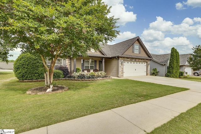 809 Dove Creek Ct, Boiling Springs, SC 29316 - view of front of house featuring concrete driveway, a garage, stone siding, and a front yard