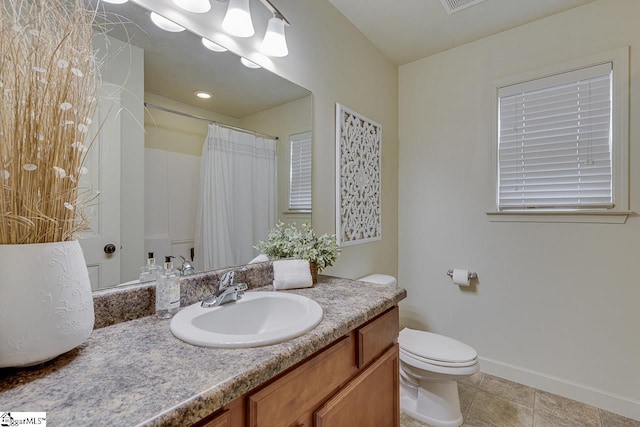 809 Dove Creek Ct, Boiling Springs, SC 29316 - full bathroom featuring vanity, toilet, baseboards, and a shower with curtain