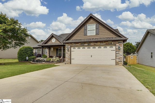 809 Dove Creek Ct, Boiling Springs, SC 29316 - craftsman house featuring stone siding, concrete driveway, and a garage