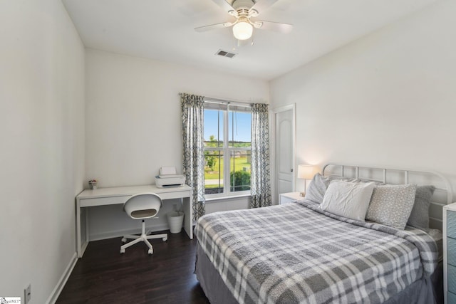 413 Basalt Ct, Powdersville, SC 29642 - bedroom with dark wood-type flooring, baseboards, an office area, and ceiling fan