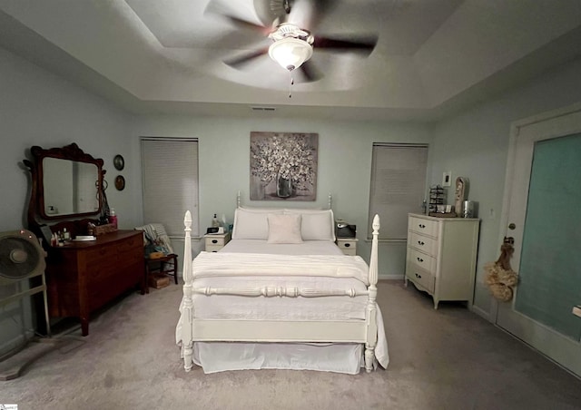 20 Hawkcrest Ct, Travelers Rest, SC 29690 - bedroom featuring light carpet, a raised ceiling, and a ceiling fan