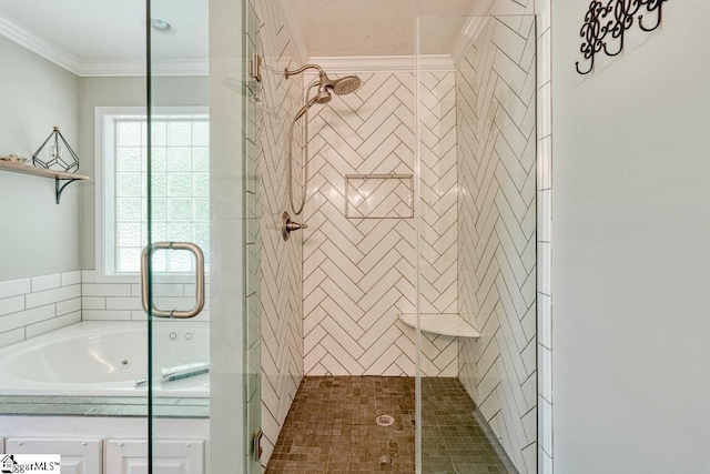 182 Roundstone Dr, Inman, SC 29349 - full bath featuring a stall shower, a garden tub, and crown molding