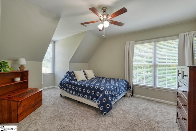 182 Roundstone Dr, Inman, SC 29349 - bedroom with carpet flooring, baseboards, lofted ceiling, and a ceiling fan