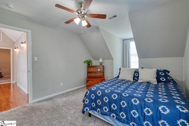182 Roundstone Dr, Inman, SC 29349 - bedroom with vaulted ceiling, carpet flooring, a ceiling fan, and baseboards