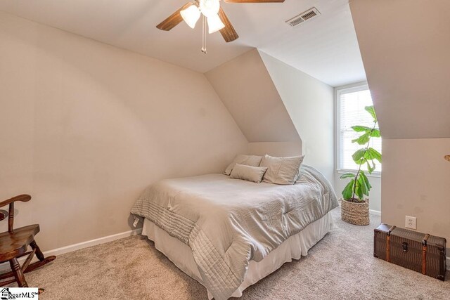 182 Roundstone Dr, Inman, SC 29349 - bedroom featuring light colored carpet, lofted ceiling, a ceiling fan, and baseboards