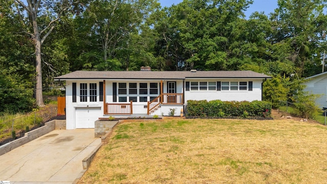 209 Boyd Ave, Simpsonville, SC 29681 - ranch-style home with driveway, a front lawn, an attached garage, and a chimney