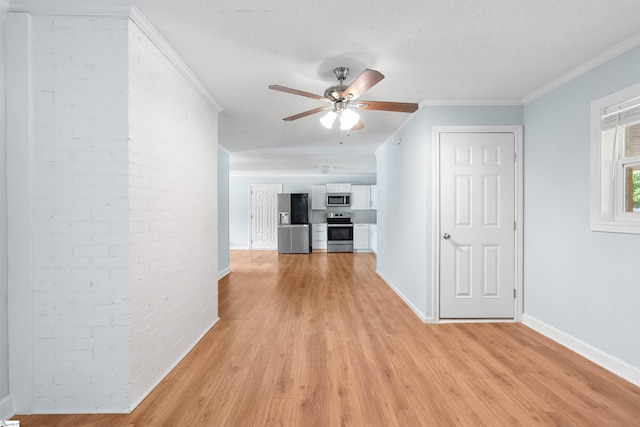 209 Boyd Ave, Simpsonville, SC 29681 - hallway with light wood-style flooring, baseboards, brick wall, and crown molding