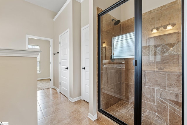 135 Adams Creek Pl, Simpsonville, SC 29681 - bathroom with a shower stall, healthy amount of natural light, and baseboards