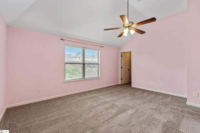 135 Adams Creek Pl, Simpsonville, SC 29681 - carpeted spare room with vaulted ceiling, a ceiling fan, and baseboards