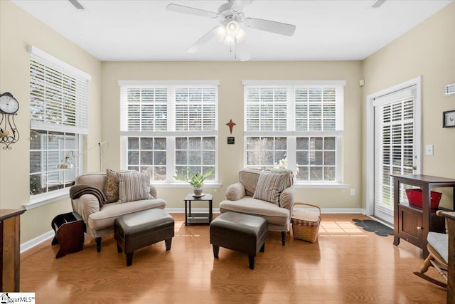 415 Plamondon Dr, Simpsonville, SC 29680 - living area featuring wood finished floors, baseboards, and a ceiling fan