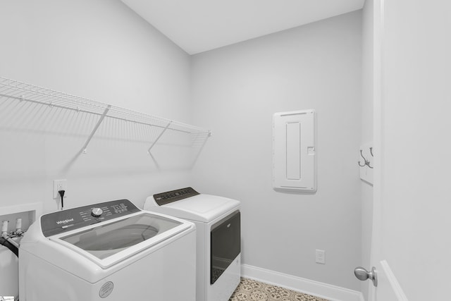 863 Orchard Valley Ln, Boiling Springs, SC 29316 - laundry area with washing machine and dryer, electric panel, and baseboards