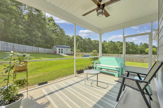 863 Orchard Valley Ln, Boiling Springs, SC 29316 - sunroom featuring a ceiling fan and view of wooded area
