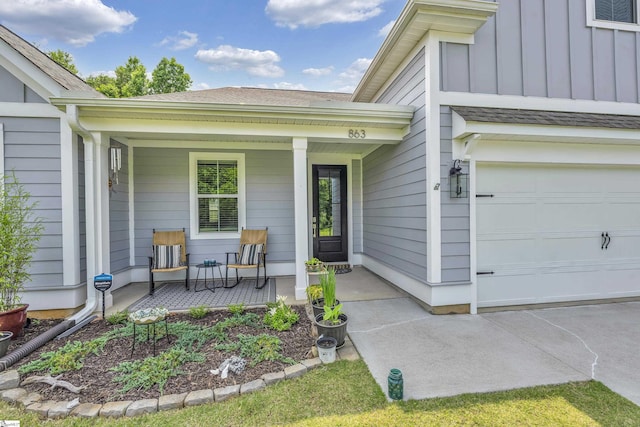 863 Orchard Valley Ln, Boiling Springs, SC 29316 - doorway to property with a porch, board and batten siding, and roof with shingles
