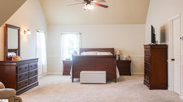 354 Harkins Bluff Dr, Greer, SC 29651 - carpeted bedroom with vaulted ceiling and ceiling fan