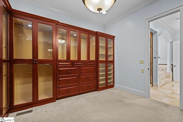 201 Corinthian Dr, Simpsonville, SC 29681 - hall with light colored carpet, ornamental molding, and baseboards