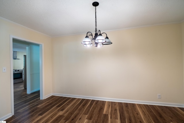 231 E Hampton Ave, Honea Path, SC 29654 - empty room with a chandelier, dark wood-style flooring, ornamental molding, baseboards, and a textured ceiling