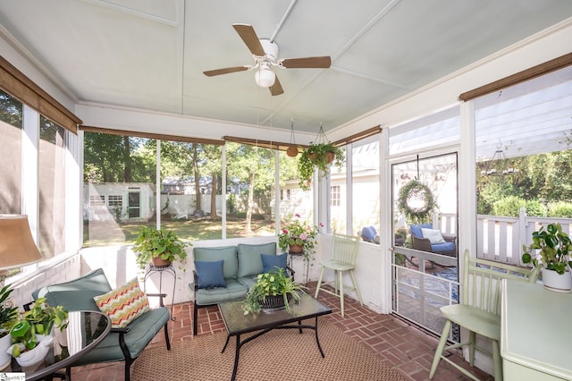 102 Todd Ave, Laurens, SC 29360 - sunroom / solarium with ceiling fan, plenty of natural light, and an outdoor living space