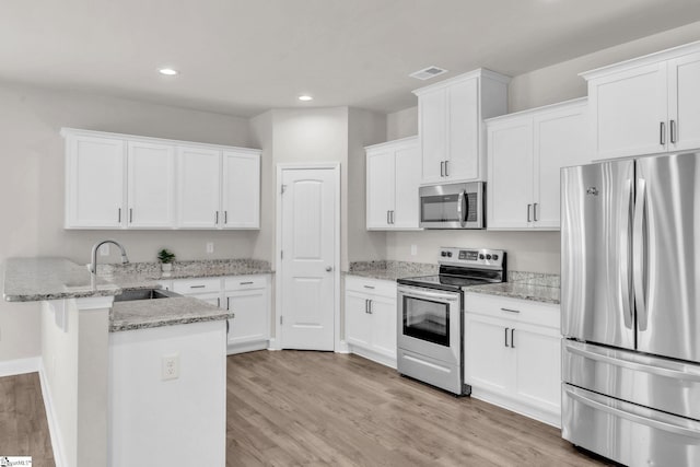 203 Rosewood Cir, Duncan, SC 29334 - kitchen featuring appliances with stainless steel finishes, a peninsula, white cabinets, recessed lighting, and a sink