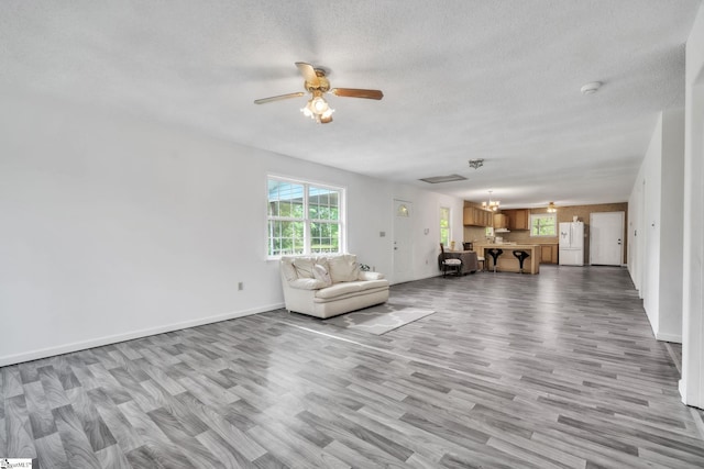 207 Starnes Rd, Laurens, SC 29360 - living area featuring a ceiling fan, wood finished floors, a textured ceiling, and baseboards