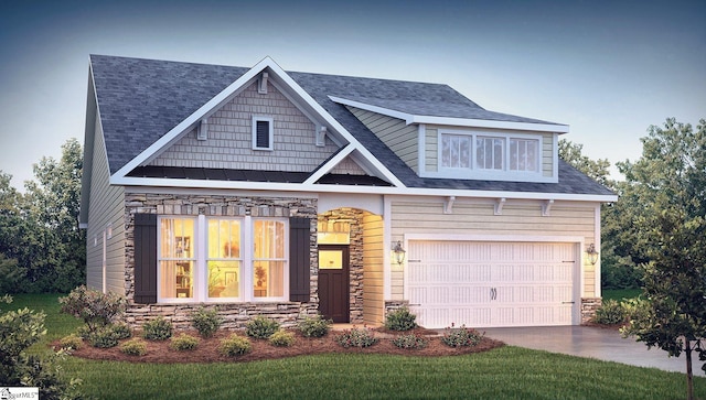 1839 Wabash Pl Lot 0499, Boiling Springs, SC 29316 - craftsman-style house featuring stone siding, concrete driveway, a front lawn, a garage, and roof with shingles