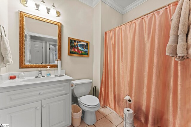 105 Garden View Ct, Piedmont, SC 29673 - bathroom with crown molding, vanity, toilet, tile patterned floors, and a shower with curtain
