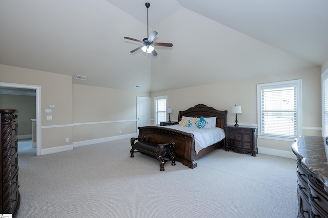 37 Wild Eve Way, Greer, SC 29650 - bedroom featuring lofted ceiling, light carpet, baseboards, and ceiling fan