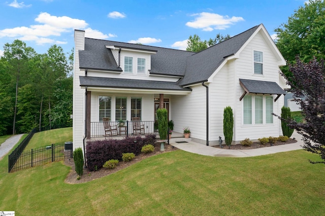 208 Deer Thicket Way, Taylors, SC 29687 - modern farmhouse with a porch, a chimney, and roof with shingles