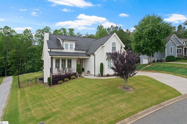 208 Deer Thicket Way, Taylors, SC 29687 - view of front facade featuring concrete driveway, covered porch, a chimney, and central air condition unit