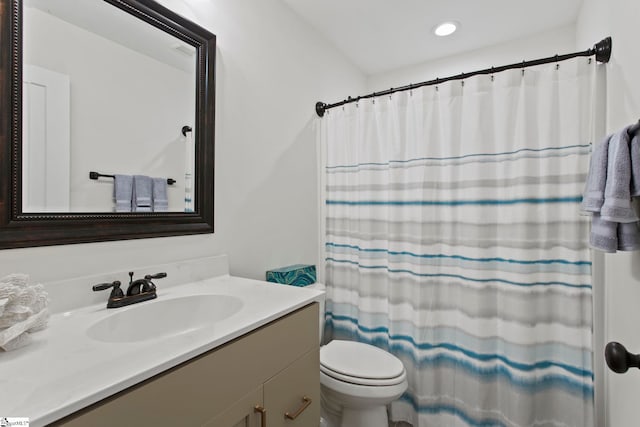 208 Deer Thicket Way, Taylors, SC 29687 - bathroom with vanity, toilet, recessed lighting, and curtained shower