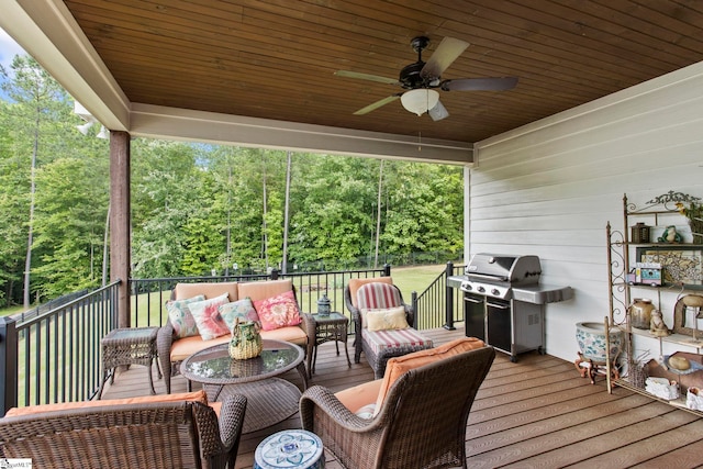 208 Deer Thicket Way, Taylors, SC 29687 - deck featuring an outdoor living space, ceiling fan, and grilling area