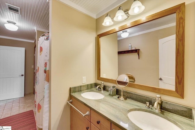2164 Loncolnton Hwy, Elberton, GA 30635 - full bath with double vanity, tile patterned flooring, crown molding, and curtained shower