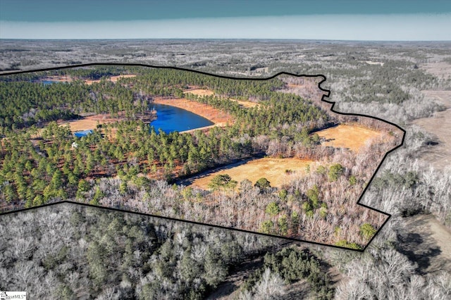 2164 Loncolnton Hwy, Elberton, GA 30635 - aerial overview of property's location with a large body of water, property parcel outlined, and a heavily wooded area