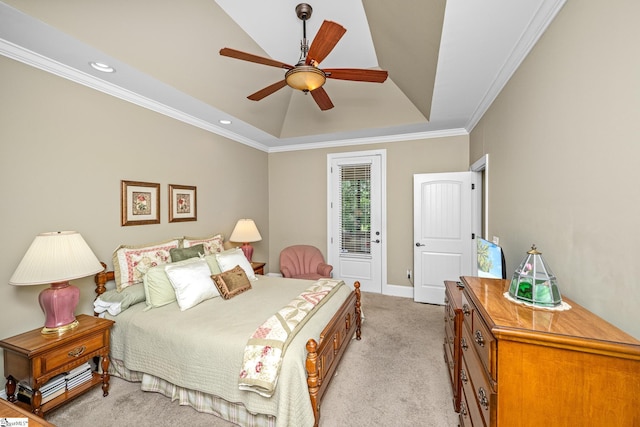 225 Chickadee Trl Unit B, Easley, SC 29642 - bedroom with ornamental molding, light carpet, a tray ceiling, a ceiling fan, and recessed lighting
