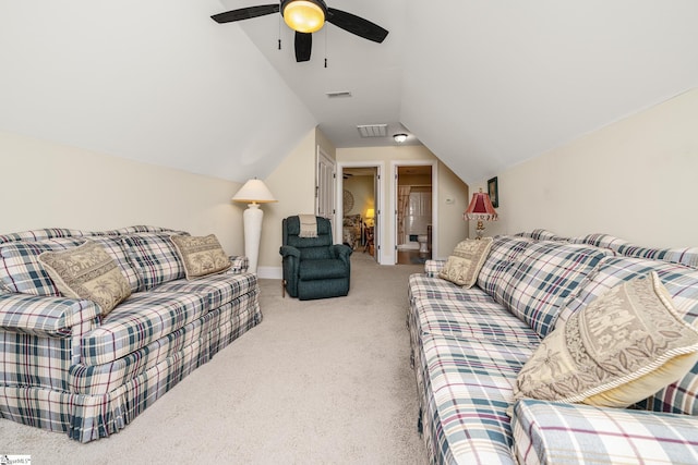 225 Chickadee Trl Unit B, Easley, SC 29642 - carpeted living area with lofted ceiling and ceiling fan