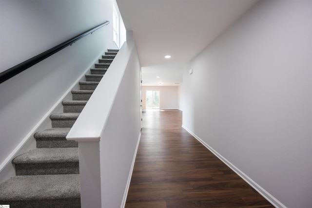1305 Ledsham Ct, Greer, SC 29651 - stairs featuring wood finished floors, recessed lighting, and baseboards